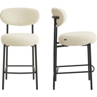 Lot De 2 Tabourets De Bar En Tissu Chenille Beige - Orla