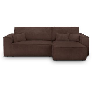 Canapé D'angle Convertible Réversible 4 Places En Velours Côtelé Moka - Livia