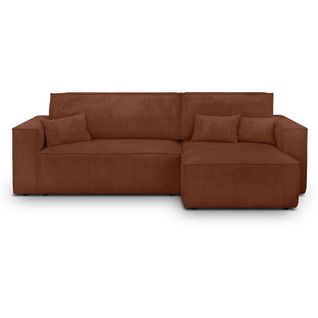 Canapé D'angle Convertible Réversible 4 Places En Velours Côtelé Rouille Foncé - Livia