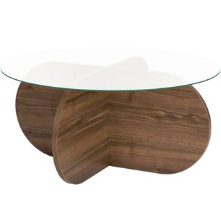 Table Basse Ronde Effet Noyer Et Verre D.75 Cm - Eolia