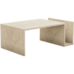 Table Basse Rectangulaire 2 Niches Effet Travertin 87 Cm - Neris