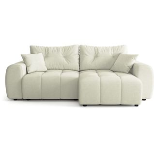 Canapé D'angle Réversible Convertible 4 Places En Tissu Chenille Beige - Alba