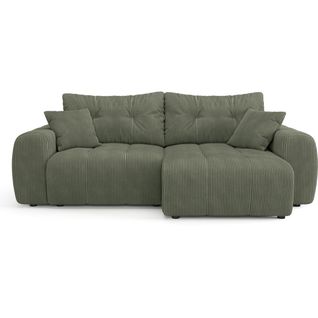 Canapé D'angle Réversible Convertible 4 Places En Velours Côtelé Vert Kaki - Alba