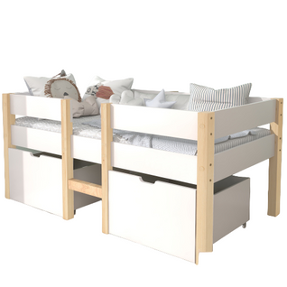 Lit Enfant Avec Tiroir Et Protection Antichute, Bois De Pin Massif, 90x190 Cm, Blanc