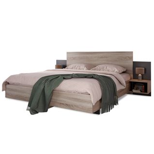 Lit 2 personnes en bois 160x200 avec 2 tables de nuit, en chêne Sonoma, gris foncé