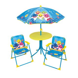 Set De Jardin Baby Shark Incluant 1 Table Ronde, 2 Chaises, 1 Parasol Pour Enfant