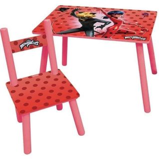 Miraculous Ladybug Table H 41,5 Cm X L 61 Cm X P 42 Cm Avec Une Chaise H49,5 X L31 X P31,5 Cm