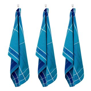 Lot De 3 Torchons Jacquard 50x70cm Bleu -  "tartan"