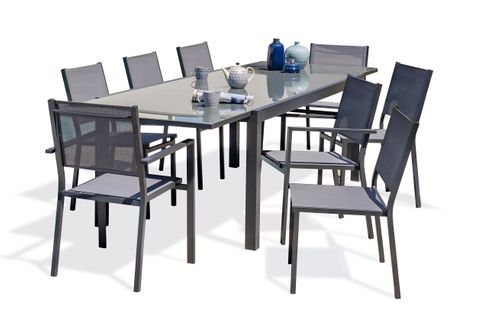 Ensemble Repas 8 Places En Aluminium Et Plateau Verre - Tolede