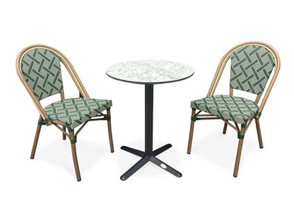 Ensemble Repas Bistro 2 Places Plateau Hpl Avec Fauteuils En Vert - Bistro