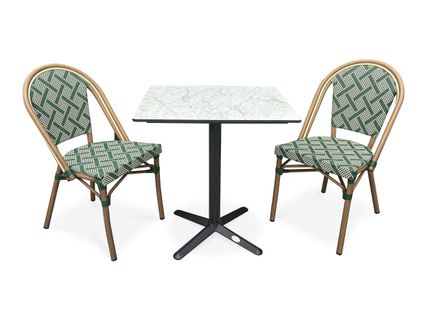 Ensemble Repas Bistro 2 Places Plateau Hpl Avec Fauteuils En Vert - Bistro