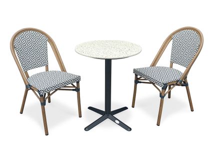 Ensemble Repas Bistro 2 Places Plateau Terrazzo Avec Fauteuils En Bleu - Bistro