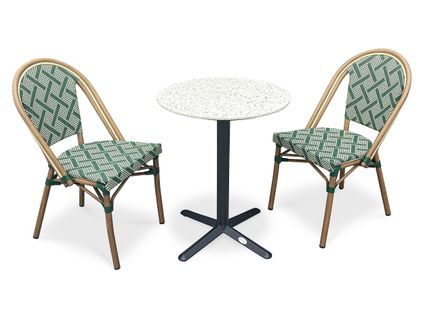 Ensemble Repas Bistro 2 Places Plateau Terrazzo Avec Fauteuils En Vert - Bistro