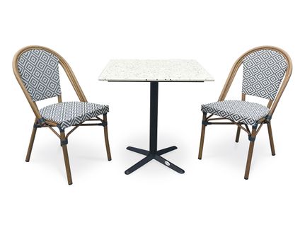 Ensemble Repas Bistro 2 Places Plateau Terrazzo Avec Fauteuils En Bleu - Bistro