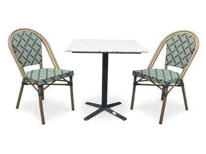 Ensemble Repas Bistro 2 Places Plateau Terrazzo Avec Fauteuils En Vert - Bistro
