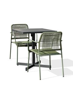 Ensemble Repas Louise 2 Places En Acier Fauteuils Olive - Louise