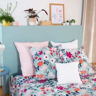 Housse De Couette Avec Taies D'oreiller 100% Coton Bio 57 Fils Flore Taille 240x260 Cm