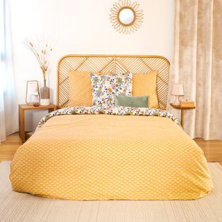 Parure Fleurie En Satin De Coton Bio - 260x240 Cm - Jaune