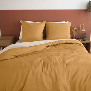 Parure De Lit Réversible - Effet Gaze De Coton - 260x240 Cm - Jaune Moutarde