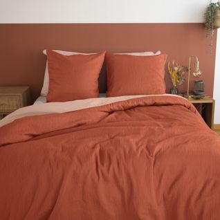 Parure De Lit Réversible - Effet Gaze De Coton - 240x220 Cm - Terracotta