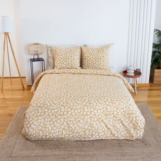 Parure De Lit 3 Pièces Léopard Coton Housse + Taies - 240x220 Cm - Jaune