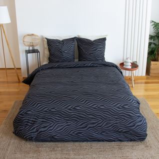 Parure De Lit 3 Pièces Zèbre Coton Housse + Taies - 260x240 Cm - Noir