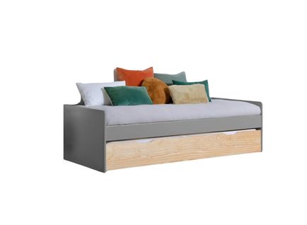 Lit Banquette Gigogne Hoyas Gris et Bois Massif