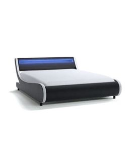 Cadre De Lit Tim Avec Éclairage LED, Tête De Lit Et Sommier à Lattes - Simili Blanc Et Noir, 160 Cm