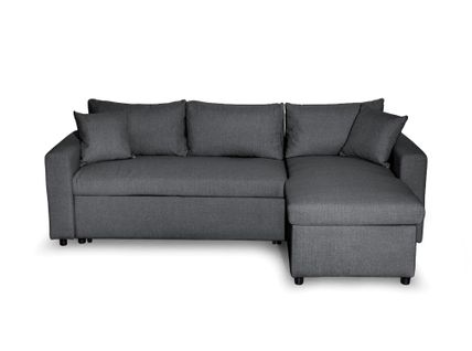 Canapé D'angle Maria Réversible Et Convertible Avec Coffre En Tissu -  Gris Foncé
