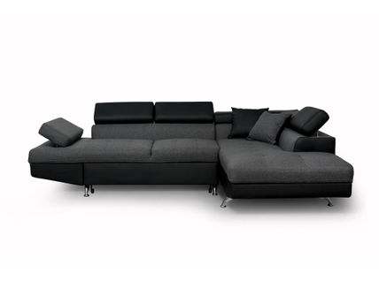 Canapé D'angle Rio Convertible Avec Coffre En Tissu Et Simili - Angle Droit,  Gris / Noir