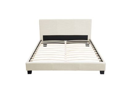 Cadre De Lit Yoko Avec Tête De Lit Et Sommier À Lattes En Tissu -  Beige, Largeur - 140 Cm