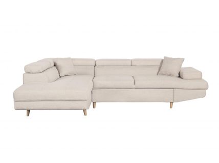 Canapé D'angle Gauche Convertible Rio Scandinave Avec Coffre En Tissu - Beige, Pieds Bois