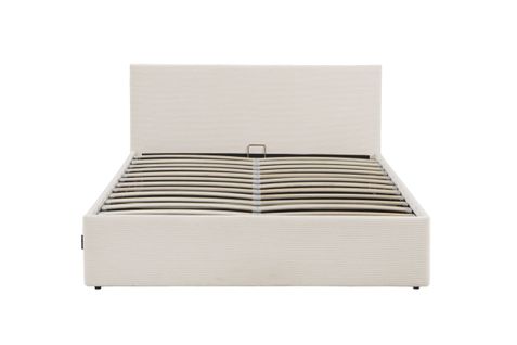 Cadre De Lit Edgar Avec Coffre De Rangement Et Tête De Lit En Velours Côtelé - Beige - 140 X 190 Cm