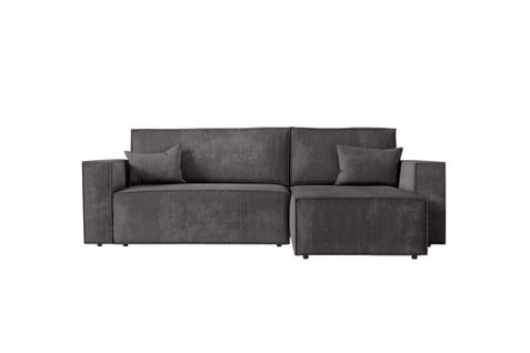 Clarisse - Canapé D'angle Convertible Réversible Avec Coffre En Velours Côtelé - Gris Foncé