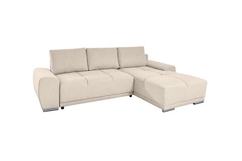 Cassandra - Canapé D'angle Convertible Avec Coffre En Tissu - Beige - Angle Droit