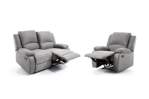 Relaxxo - Ensemble Canapé Relax Manuel Leo 2 Places + Fauteuil Manuel En Microfibre - Gris