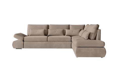 Canapé D'angle Réversible Sebastian Convertible Avec Coffre En Velours Côtelé - Taupe