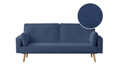 Canapé Droit Scandinave Elga Convertible 3 Places En Velours Côtelé - Bleu Foncé