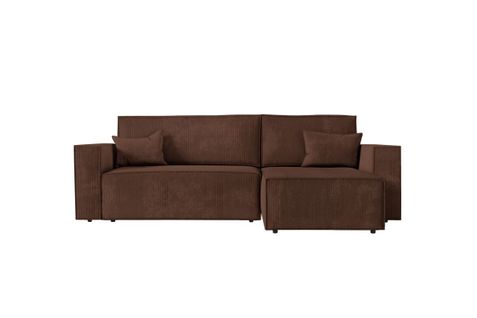 Clarisse - Canapé D'angle Convertible Réversible Avec Coffre En Velours Côtelé - Marron