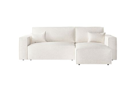 Clarisse - Canapé D'angle Convertible Réversible Avec Coffre En Tissu Bouclette - Blanc