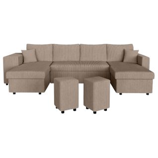 Canapé Panoramique Oslo Convertible Avec 2 Coffres, 2 Poufs à Gauche En Velours Côtelé Taupe