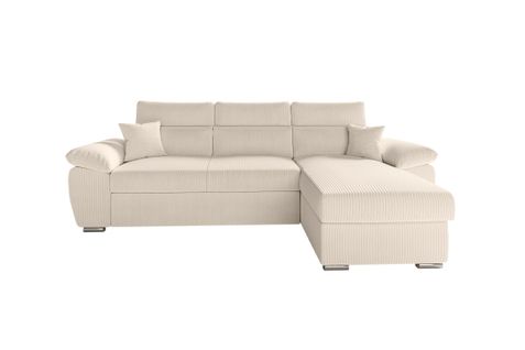 Canapé Komeco D'angle Reversible Convertible Avec Coffre Et Têtières En Velours Côtelé - Beige