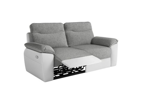Canapé De Relaxation Électrique Ross 3 Places En Tissu Et Simili - Blanc/gris