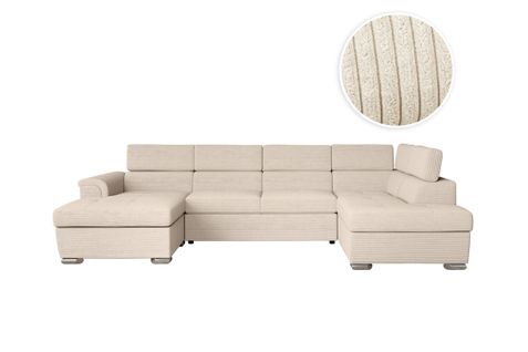 Canapé Panoramique Paola Convertible Avec 2 Coffres En Velours Côtelé - Beige