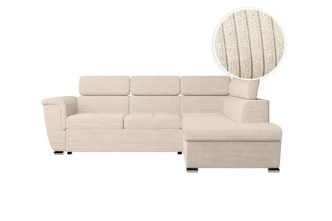 Canapé D'angle Paola Convertible Avec Coffre En Velours Côtelé - Angle Droit - Beige