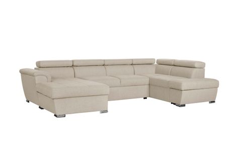 Canapé Panoramique Convertible Avec 2 Coffres Paola En Tissu - Beige