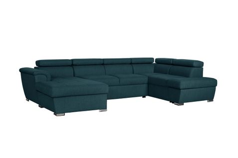 Canapé Panoramique Convertible Avec 2 Coffres Paola En Tissu - Bleu