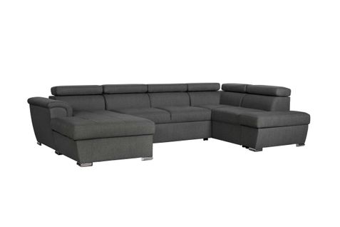Canapé Panoramique Convertible Avec 2 Coffres Paola En Tissu - Gris Foncé