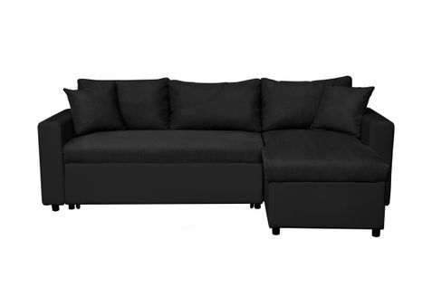 Canapé D'angle 4 Places Convertible Et Réversible Maria Avec Coffre En Simili Et Microfibre - Noir