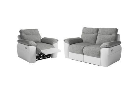 Pack - Canapé De Relaxation Ross Électrique 2 Places Et Fauteuil En Tissu Et Simili - Blanc/gris